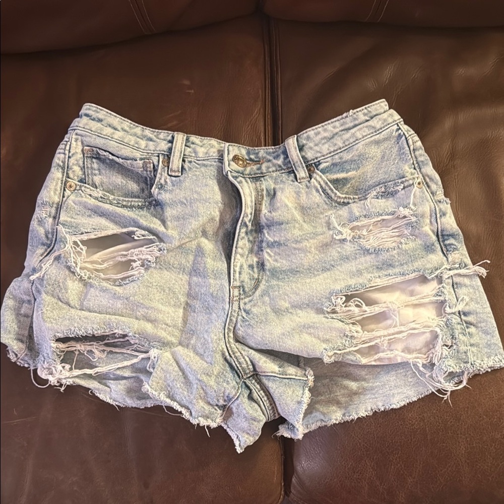 American Eagle Outfitters Blue Distressed Jean Shorts